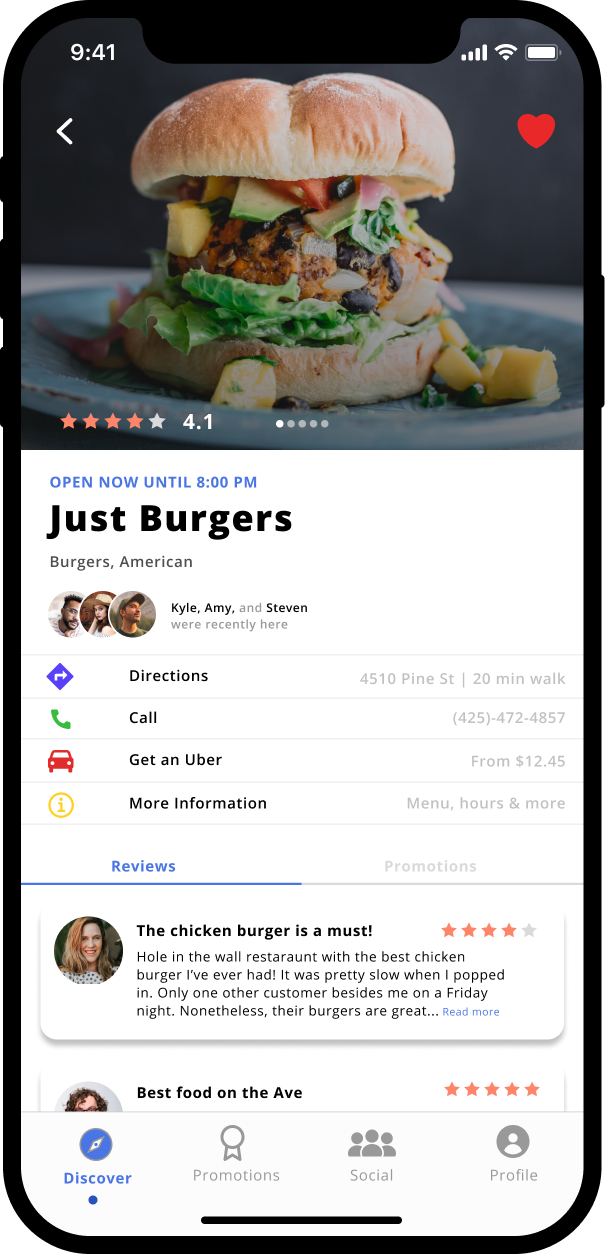 Around Town business reviews screen